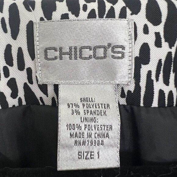 Chicos Women Size 1 White & Black Polkadot Patchwork Jacket Coat Blazer NWOT - Picture 4 of 11